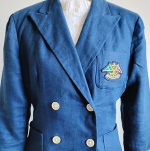American Living Ralph Lauren Linen Nautical Classic Blazer Navy Blue Size 12